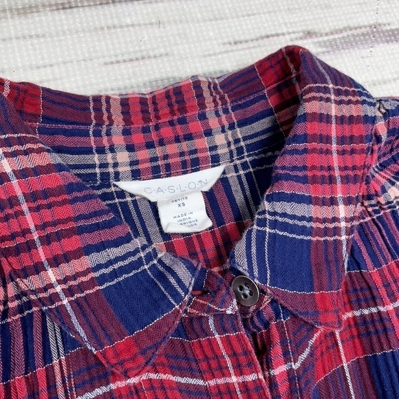 Caslon Top Button Shirt Plaid Red Blue XSP - Picture 9 of 12